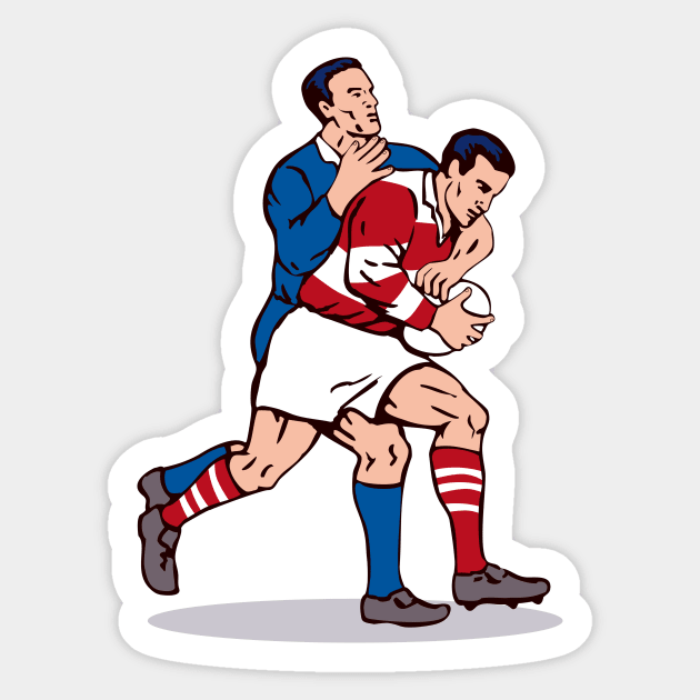 Rugby Player Tackling Retro Sticker by retrovectors